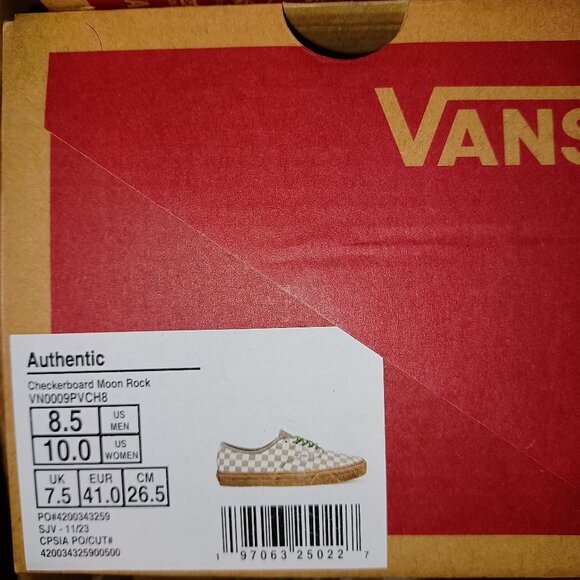 Vans Men's 8.5/Women's 10 Authentic Moon Rock/Gum Checkerboard VN0009PVY6Z - Picture 5 of 12